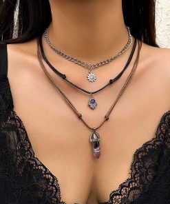Vintage Layered Necklace with Buddha Pendant and Crystal Column - Sweet Cool Pastoral Style Jewelry for Trendy Girls