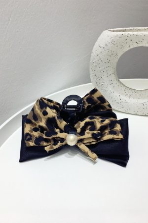 Vintage Leopard Print Double Layer Bow Hair Claw Clip - 2025 Autumn/Winter Hair Accessories for Ponytails and Updos