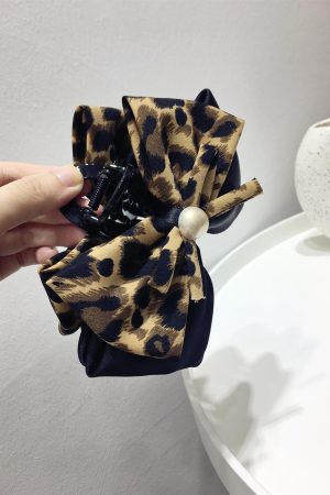Vintage Leopard Print Double Layer Bow Hair Claw Clip - 2025 Autumn/Winter Hair Accessories for Ponytails and Updos