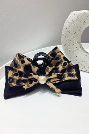 Vintage Leopard Print Double Layer Bow Hair Claw Clip - 2025 Autumn/Winter Hair Accessories for Ponytails and Updos