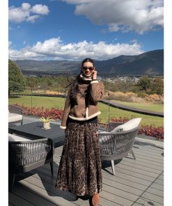 Vintage Leopard Print Velvet Midi Skirt for Women, Pleated A-Line Design, Perfect for 90s and Y2K Fashion Styles