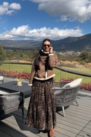 Vintage Leopard Print Velvet Midi Skirt for Women, Pleated A-Line Design, Perfect for 90s and Y2K Fashion Styles