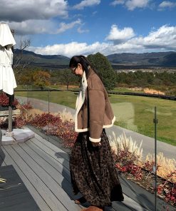 Vintage Leopard Print Velvet Midi Skirt for Women, Pleated A-Line Design, Perfect for 90s and Y2K Fashion Styles