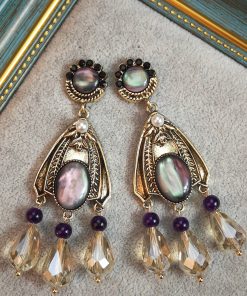 Vintage Light Luxury Diamond-Studded Oval Water Drop Tassel Crystal Earrings for Elegant Evening Wear