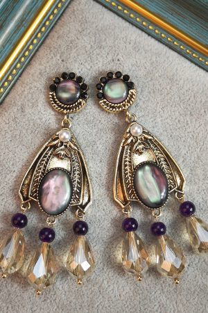 Vintage Light Luxury Diamond-Studded Oval Water Drop Tassel Crystal Earrings for Elegant Evening Wear