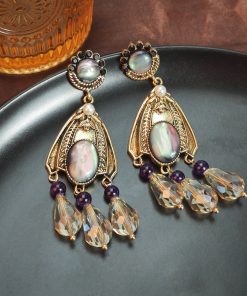 Vintage Light Luxury Diamond-Studded Oval Water Drop Tassel Crystal Earrings for Elegant Evening Wear