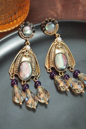 Vintage Light Luxury Diamond-Studded Oval Water Drop Tassel Crystal Earrings for Elegant Evening Wear