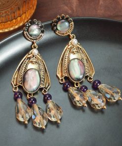 Vintage Light Luxury Diamond-Studded Oval Water Drop Tassel Crystal Earrings for Elegant Evening Wear
