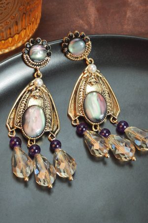 Vintage Light Luxury Diamond-Studded Oval Water Drop Tassel Crystal Earrings for Elegant Evening Wear