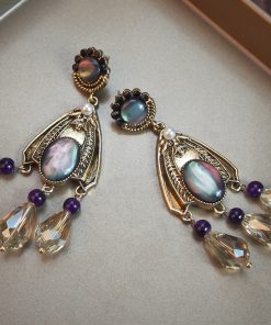 Vintage Light Luxury Diamond-Studded Oval Water Drop Tassel Crystal Earrings for Elegant Evening Wear