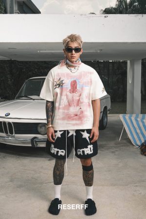 Vintage Lightning Witch Illustration Oversized Short Sleeve T-Shirt - Limited Edition American Streetwear Inspired by 90s Style