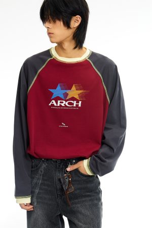 Vintage Logo Raglan Sleeve Long Tee with Roaring Beast Design - 90s Inspired Streetwear Top