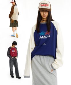 Vintage Logo Raglan Sleeve Long Tee with Roaring Beast Design - 90s Inspired Streetwear Top