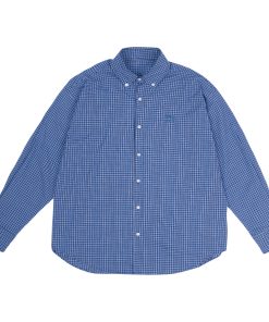 Vintage Loose Blue Plaid Long Sleeve Shirt for Men & Women - Casual Embroidered Jacket in Spring Autumn Trendy Style