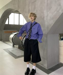 Vintage Loose Blue Plaid Long Sleeve Shirt for Men & Women - Casual Embroidered Jacket in Spring Autumn Trendy Style