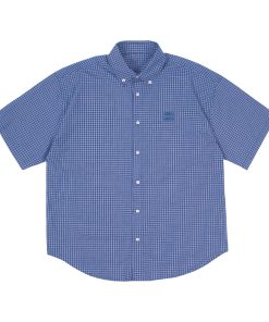 Vintage Loose Blue Plaid Long Sleeve Shirt for Men & Women - Casual Embroidered Jacket in Spring Autumn Trendy Style