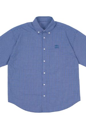 Vintage Loose Blue Plaid Long Sleeve Shirt for Men & Women - Casual Embroidered Jacket in Spring Autumn Trendy Style