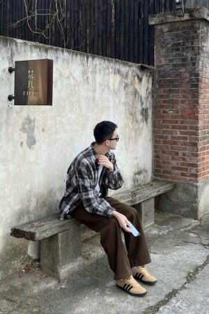 Vintage Loose Brushed Plaid Shirt Jacket for Men - Trendy American Casual Wear for Autumn and Winter