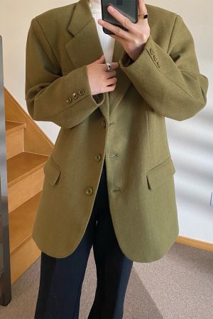Vintage Loose Woolen Suit Jacket for Women - High-End Casual Autumn Winter Outerwear