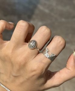 Vintage Mid-Century Diamond Textured Stacked Ring, Minimalist Open Finger Design, Unique Statement Jewelry