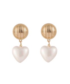 Vintage Minimalist Long Heart-Shaped Pearl Pendant Earrings - Retro 925 Silver Metal Ear Clips for Women