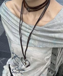Vintage Multi-Layered Heart Cross Necklace for Women, Exaggerated Hoodie Chain, Long Sweater Chain, Y2K European American Style