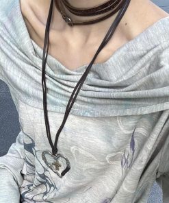 Vintage Multi-Layered Heart Cross Necklace for Women, Exaggerated Hoodie Chain, Long Sweater Chain, Y2K European American Style
