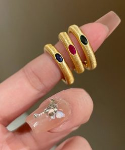 Vintage Open Design Brushed Color Diamond Ring for Women - High-End Niche Jewelry 2025 Style