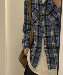 Vintage Oversized Blue Plaid Long Sleeve Shirt Jacket for Men and Women - Casual 90s Style Spring Autumn Fashion