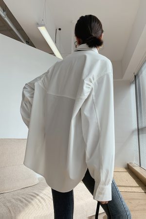 Vintage Oversized Jacket-Style Shirt for Women, White Loose Draping Top, Unique Design, Casual Fashion