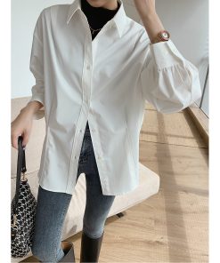 Vintage Oversized Jacket-Style Shirt for Women, White Loose Draping Top, Unique Design, Casual Fashion
