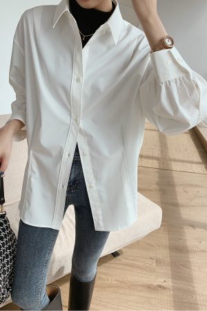 Vintage Oversized Jacket-Style Shirt for Women, White Loose Draping Top, Unique Design, Casual Fashion