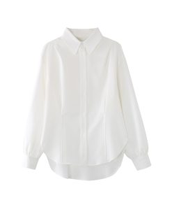 Vintage Oversized Jacket-Style Shirt for Women, White Loose Draping Top, Unique Design, Casual Fashion
