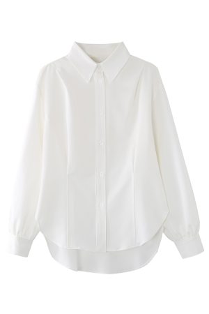 Vintage Oversized Jacket-Style Shirt for Women, White Loose Draping Top, Unique Design, Casual Fashion