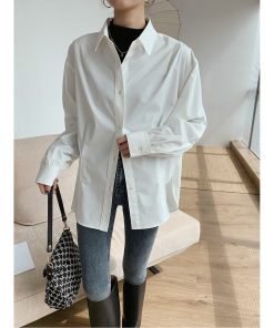Vintage Oversized Jacket-Style Shirt for Women, White Loose Draping Top, Unique Design, Casual Fashion