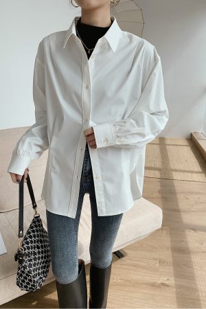 Vintage Oversized Jacket-Style Shirt for Women, White Loose Draping Top, Unique Design, Casual Fashion