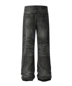 Vintage Paint-Stained Distressed Ripped Jeans with Cat Whiskers - American High Street Style, 90s-Inspired Denim Fashion