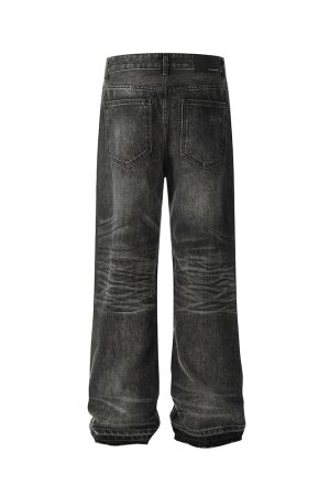 Vintage Paint-Stained Distressed Ripped Jeans with Cat Whiskers - American High Street Style, 90s-Inspired Denim Fashion