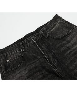 Vintage Paint-Stained Distressed Ripped Jeans with Cat Whiskers - American High Street Style, 90s-Inspired Denim Fashion