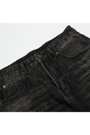 Vintage Paint-Stained Distressed Ripped Jeans with Cat Whiskers - American High Street Style, 90s-Inspired Denim Fashion