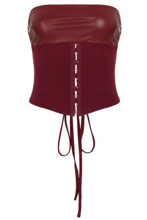 Vintage Palace Style Strapless Top with Leather Hollow-Out Waist Bag & Hip-Hugging Skirt Set for Women - Chic Y2K Fashion