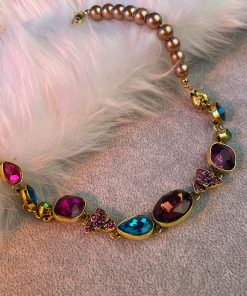 Vintage Pearl Colored Crystal Earring and Necklace Set - Retro Fashion Choker Clavicle Chain Accessories