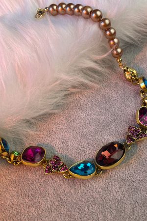 Vintage Pearl Colored Crystal Earring and Necklace Set - Retro Fashion Choker Clavicle Chain Accessories