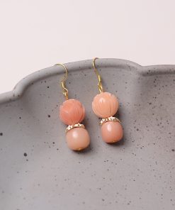 Vintage Pink Bodhi Root Lotus Hanfu Earrings - Retro National Style Pure Silver Pendants for Women, Elegant Chinese Design