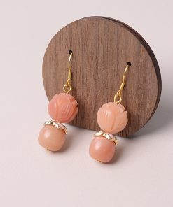 Vintage Pink Bodhi Root Lotus Hanfu Earrings - Retro National Style Pure Silver Pendants for Women, Elegant Chinese Design