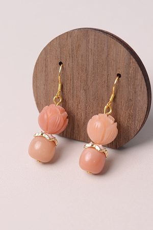 Vintage Pink Bodhi Root Lotus Hanfu Earrings - Retro National Style Pure Silver Pendants for Women, Elegant Chinese Design
