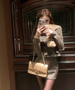 Vintage Plaid Doll Collar Woolen Top and Skirt Women's Set - Chic Temperament Winter Outfit