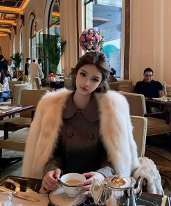 Vintage Plaid Doll Collar Woolen Top and Skirt Women's Set - Chic Temperament Winter Outfit