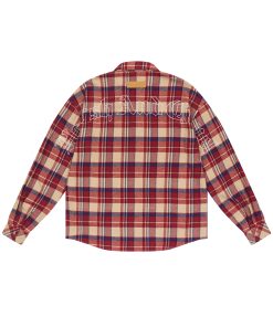 Vintage Plaid Gothic Typography Embroidered Shirt - American Street Style, 90s Inspired Fashion Top