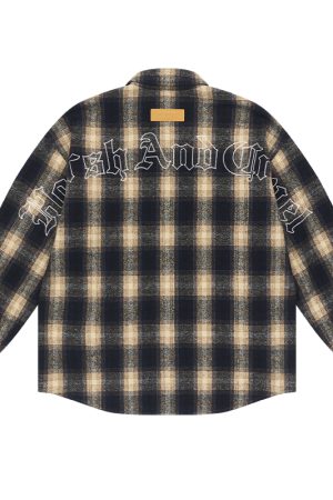 Vintage Plaid Gothic Typography Embroidered Shirt - American Street Style, 90s Inspired Fashion Top